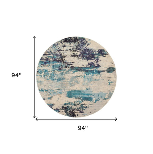 2' X 4' Ivory And Teal Blue Abstract Power Loom Non Skid Area Rug